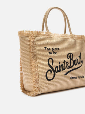 Bolso Regular Vanity efecto paja con logo bordado en contraste 