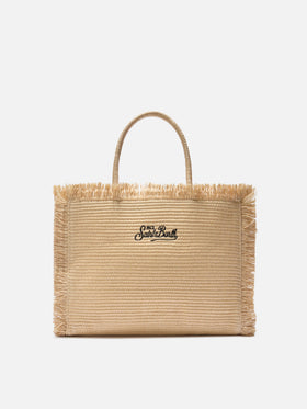 Bolso Regular Vanity efecto paja con logo bordado en contraste 