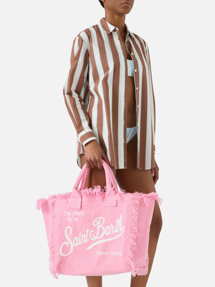 Sac Vanity regular en lin uni rose 