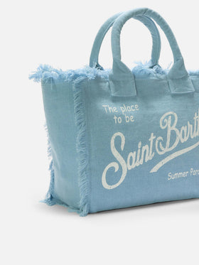 Bolso Vanity regular de lino color liso azul claro 