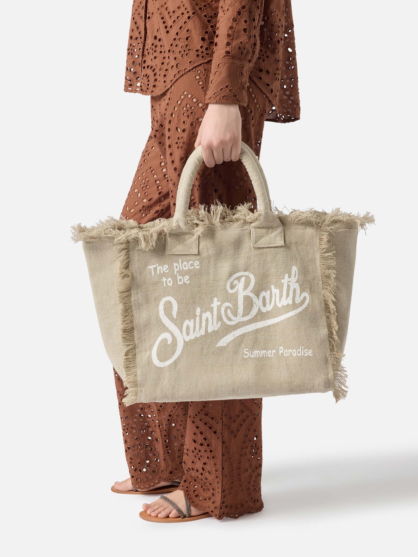 Beige solid color linen Vanity regular bag