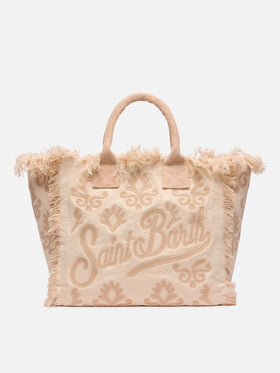 Canvas Vanity regular bag with beige lily tufting embroidery
