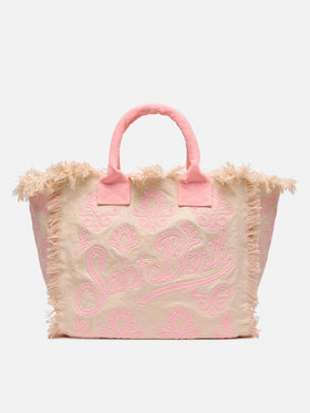 Bolso tote Vanity Rug de algodón blanco y rosa 