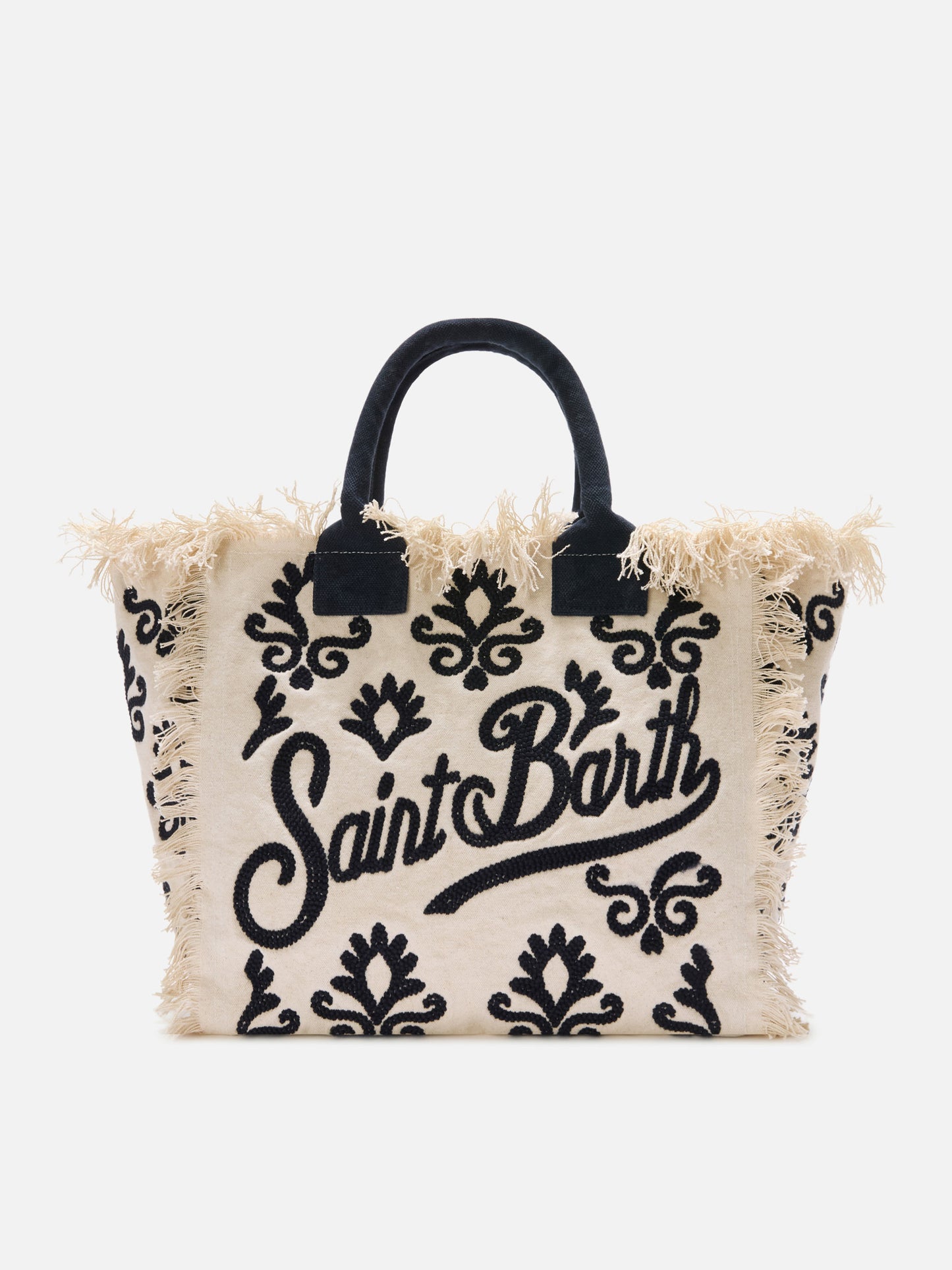 Bolso Vanity regular de lona con bordado tufting de lirio azul 