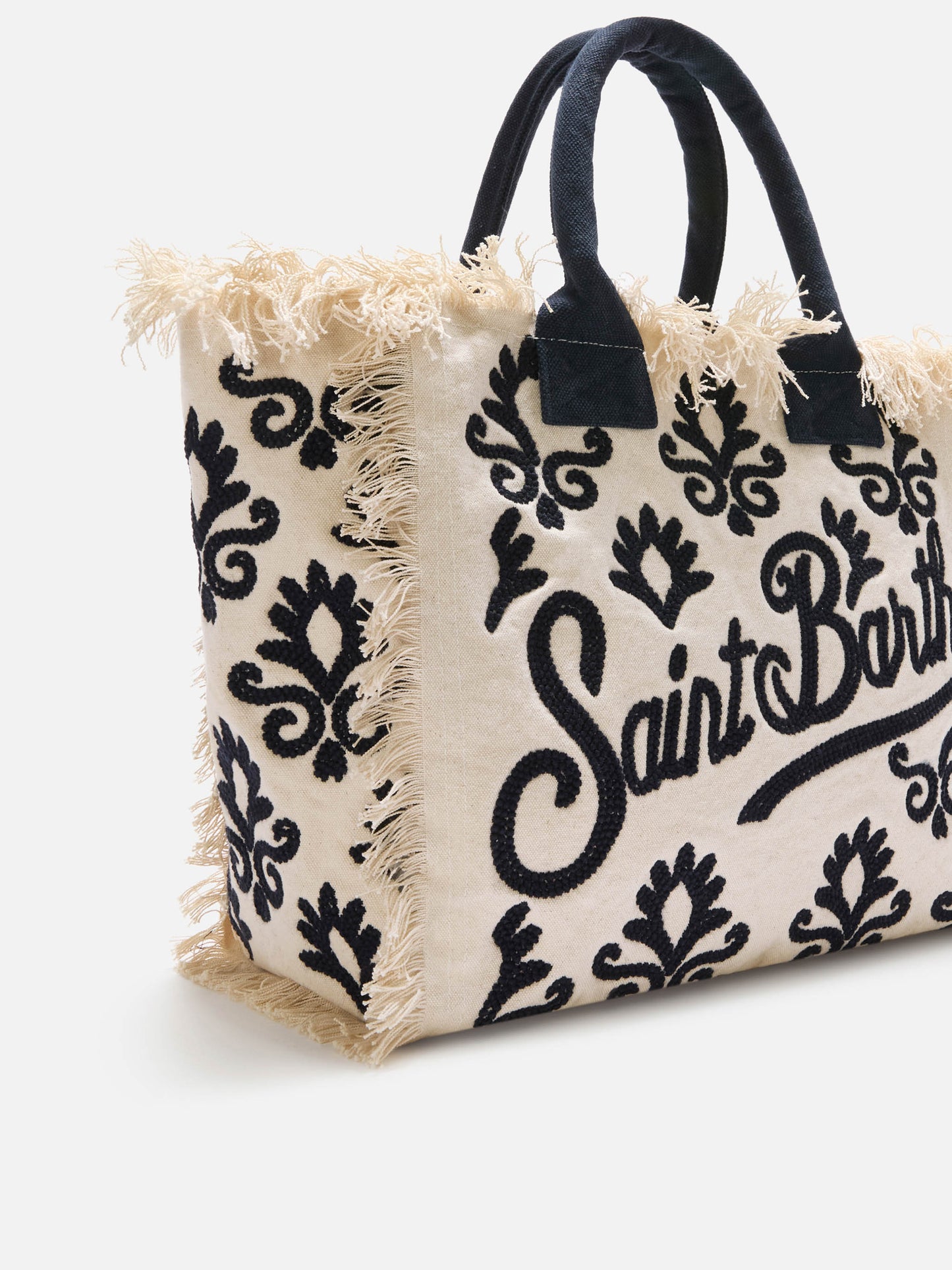 Bolso Vanity regular de lona con bordado tufting de lirio azul 