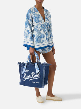 Borsa Vanity regular in canvas blu con twill removibile