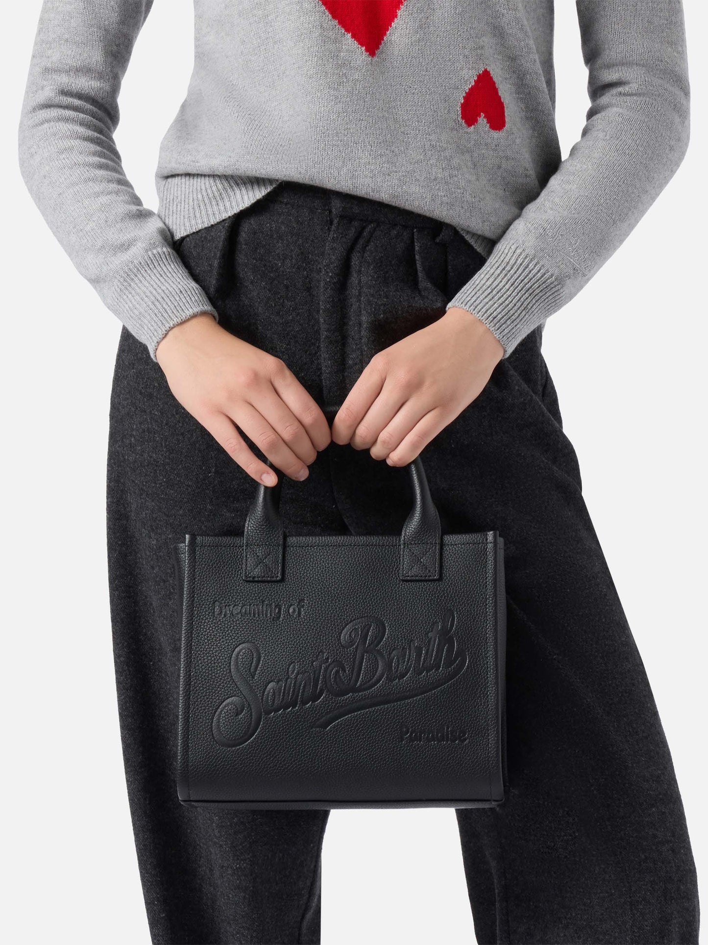 Bolso de hombro Vanity Bag Midi en piel martillada negra 
