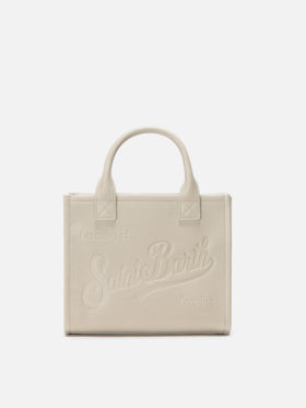 Vanity Bag Midi Schultertasche aus weißem, gehämmertem Leder