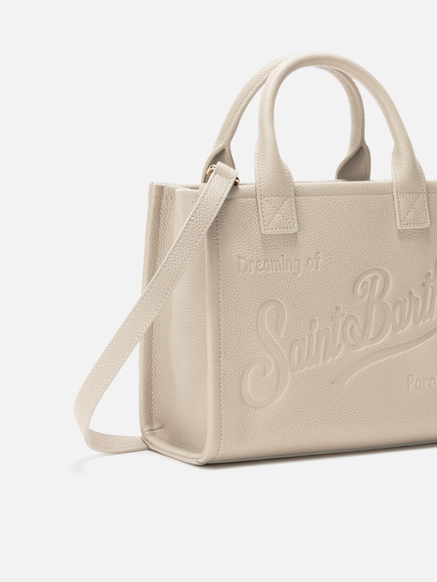 Vanity Bag Midi Schultertasche aus weißem, gehämmertem Leder