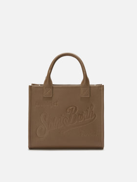 Vanity Bag Midi Shoulder Bag en piel martillada marrón 