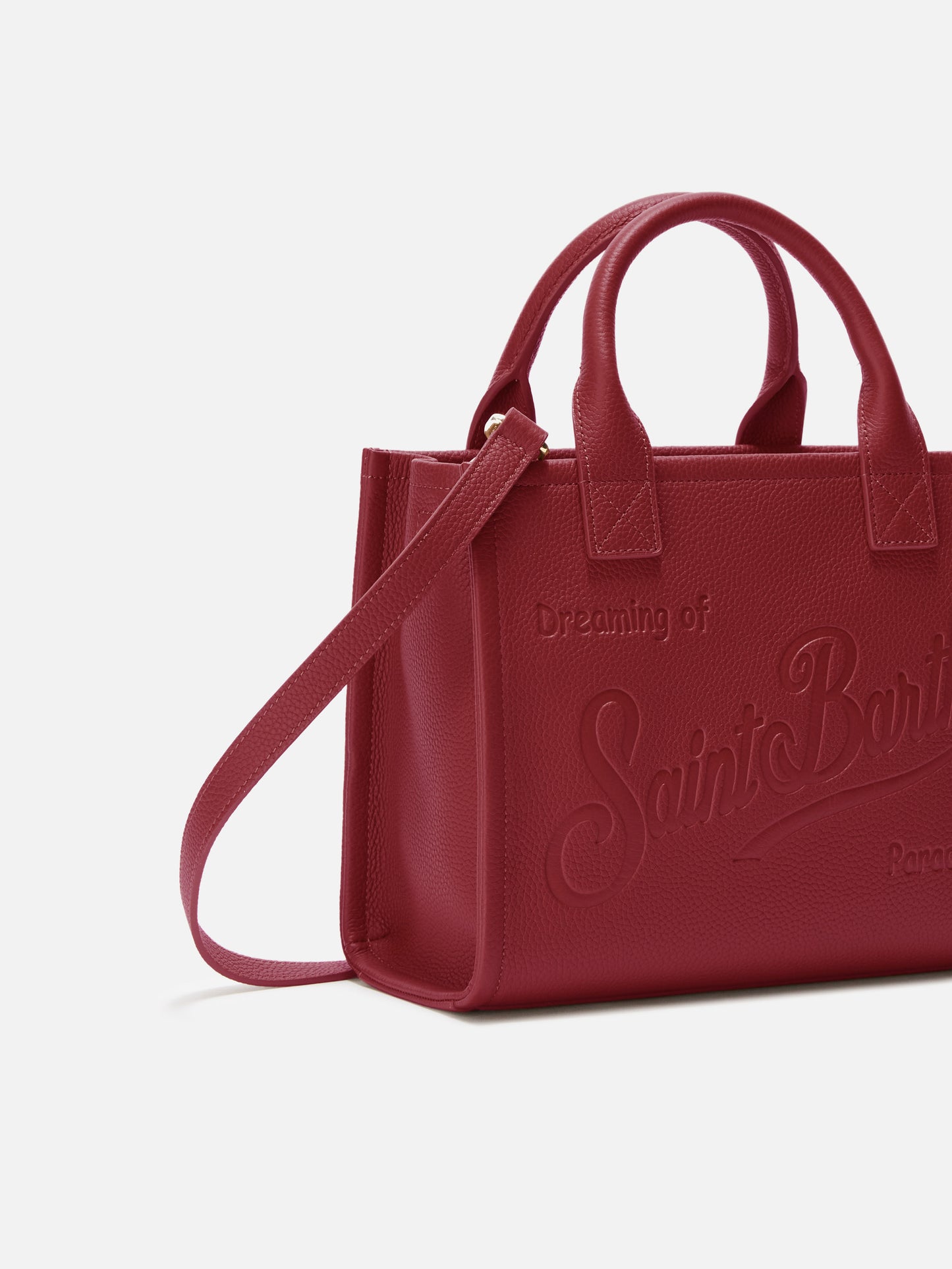 Vanity Bag Midi Schultertasche aus burgunderrotem, gehämmertem Leder