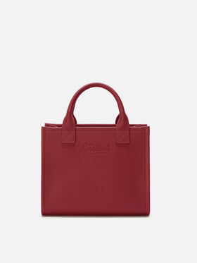 Vanity Bag Midi Schultertasche aus burgunderrotem, gehämmertem Leder