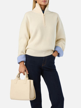 Sac Vanity medium en cuir grainé ivoire 