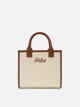 Bolso Vanity mediano de lona y piel granulada 