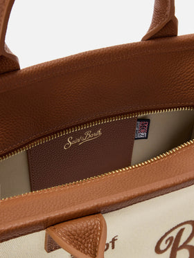 Bolso Vanity mediano de lona y piel granulada 
