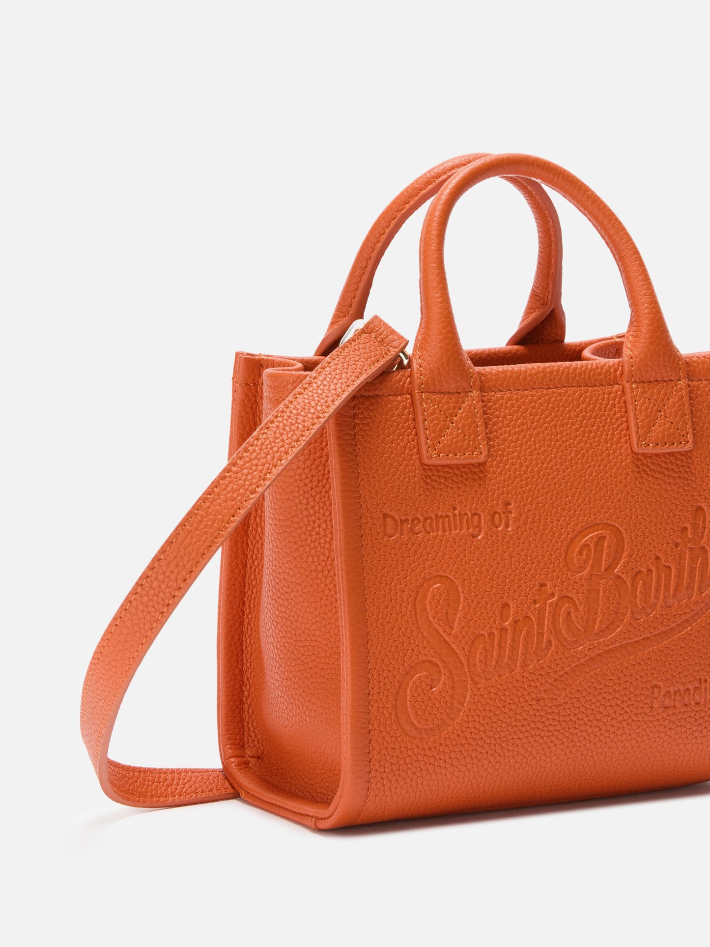 Vanity Bag Mini-Schultertasche aus orangefarbenem, gehämmertem Leder