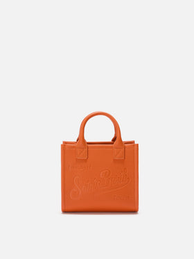 Vanity Bag Mini-Schultertasche aus orangefarbenem, gehämmertem Leder