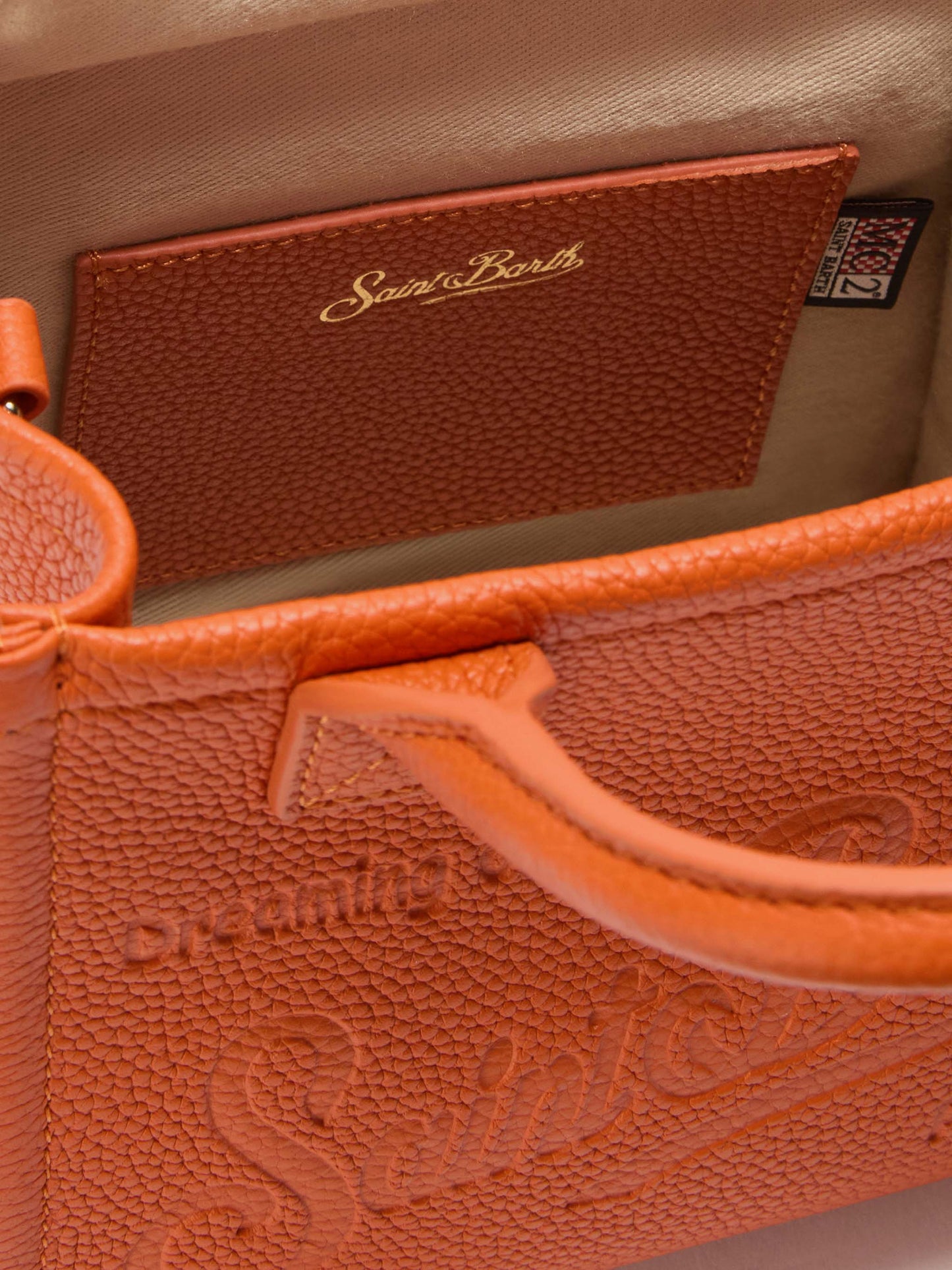 Vanity Bag Mini-Schultertasche aus orangefarbenem, gehämmertem Leder