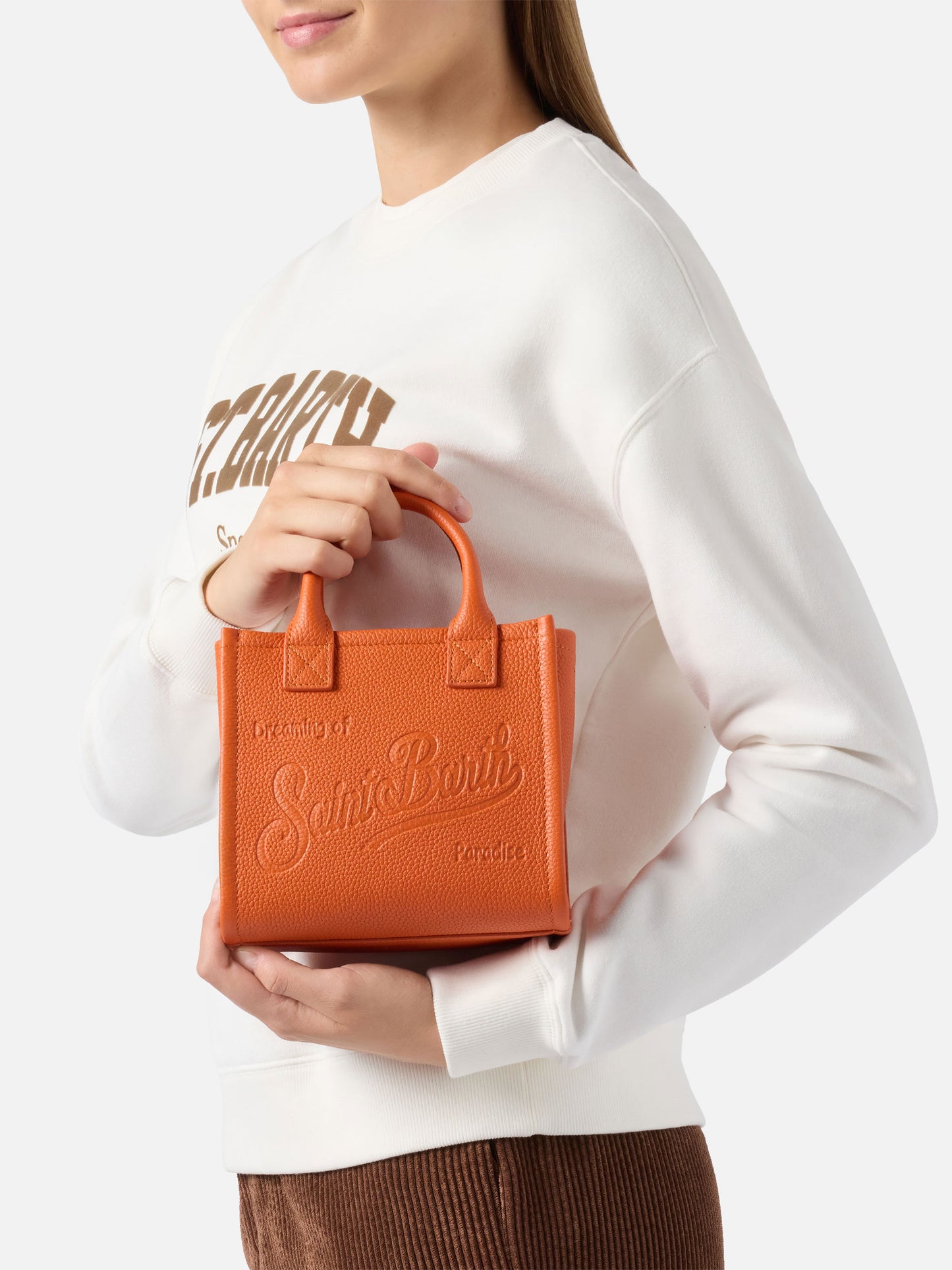 Vanity Bag Mini-Schultertasche aus orangefarbenem, gehämmertem Leder