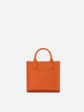 Vanity Bag Mini-Schultertasche aus orangefarbenem, gehämmertem Leder