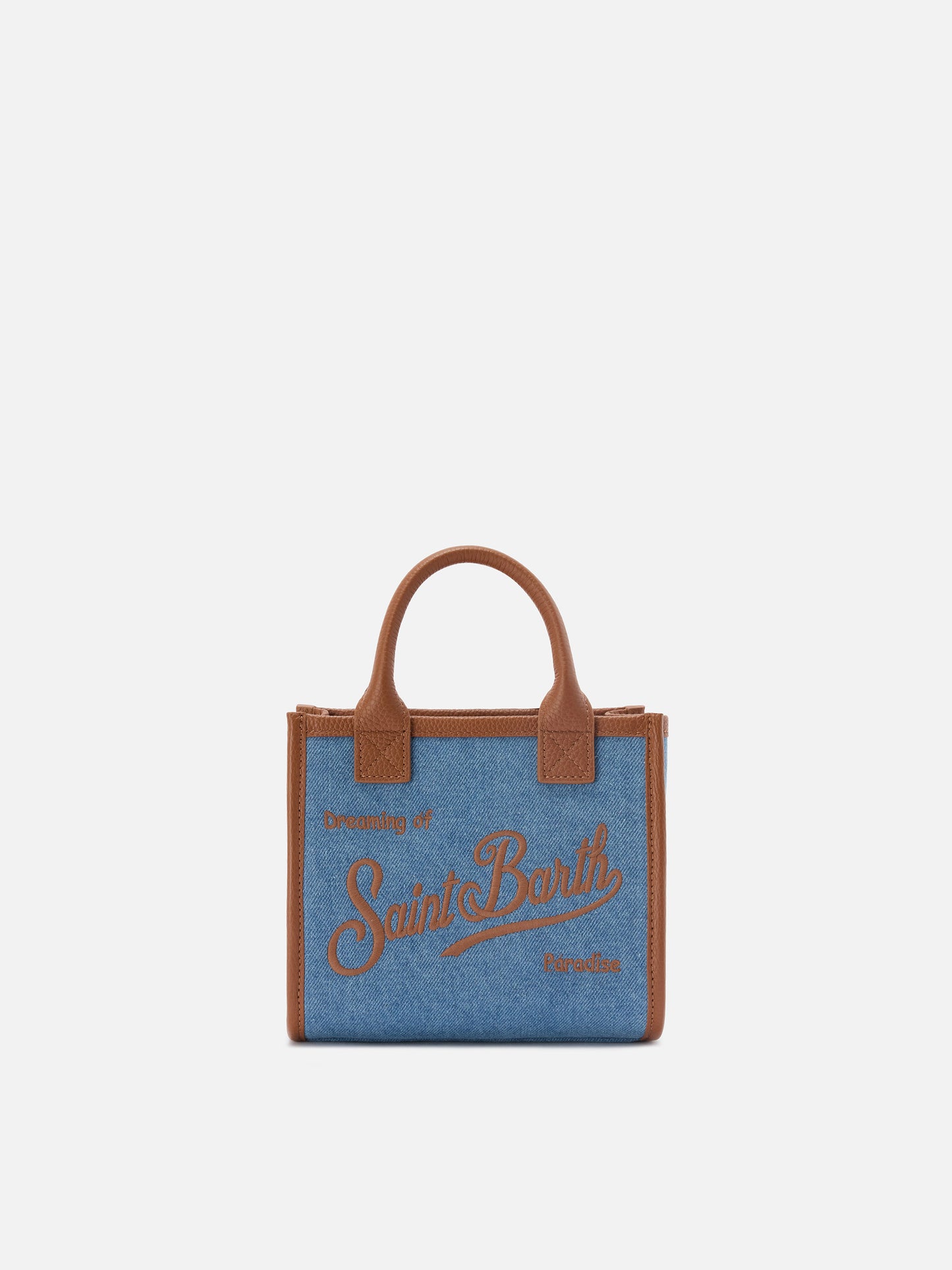 Borsa Vanity mini in denim e pelle martellata