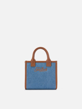 Borsa Vanity mini in denim e pelle martellata