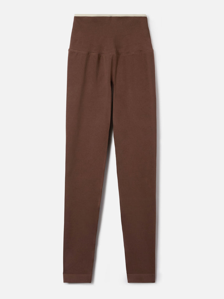 Leggings sportivi Vega in tessuto tecnico marrone con bordo a contrasto