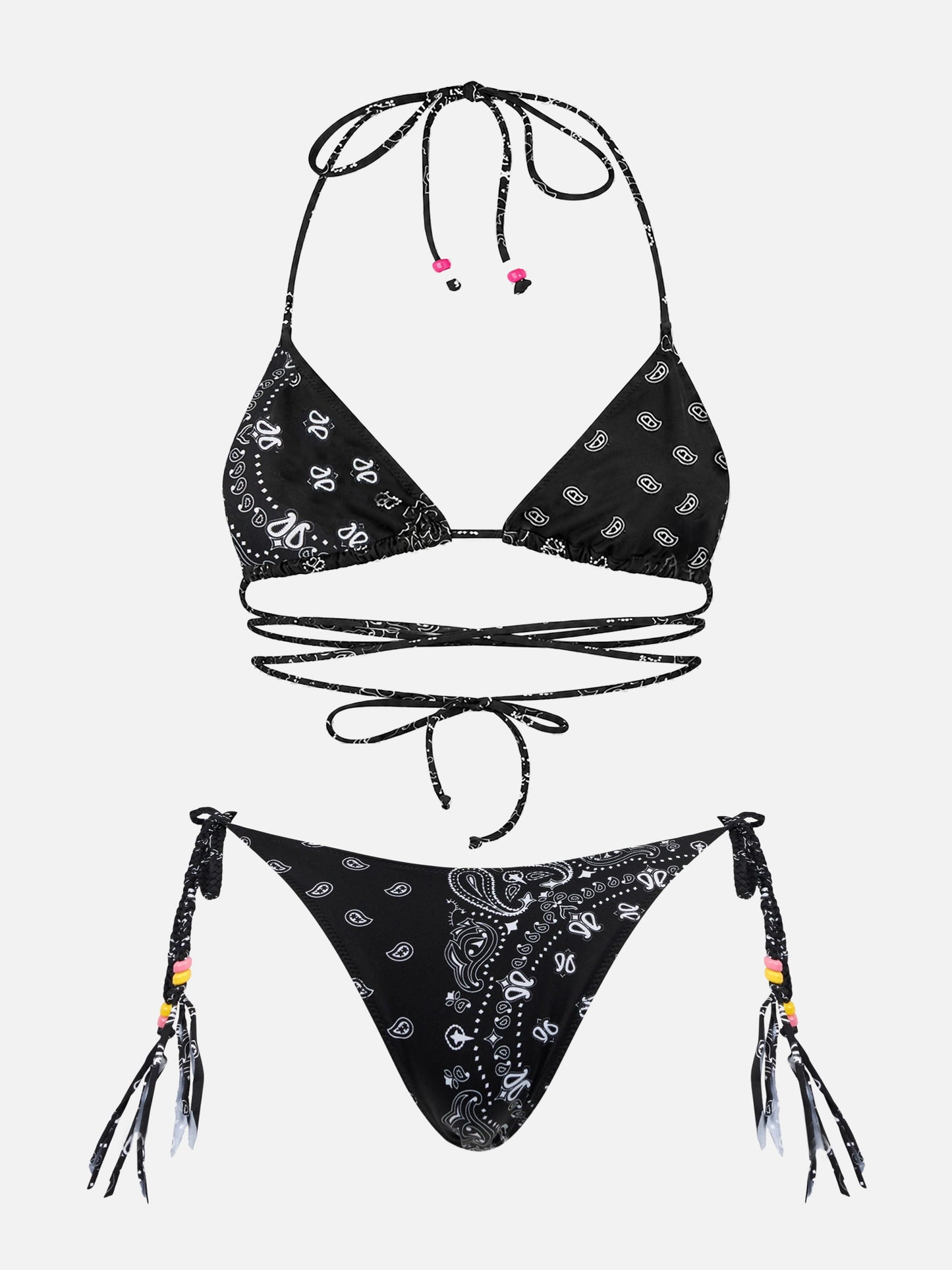 Veronique Marielle black bandana strappy triangle bikini with charms