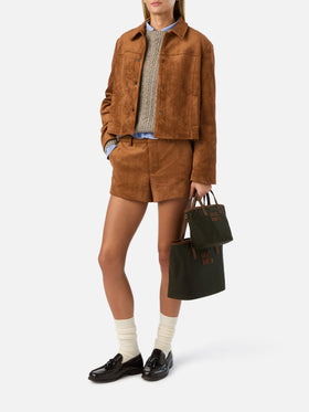 Camel Elva Shorts aus Veloursleder 