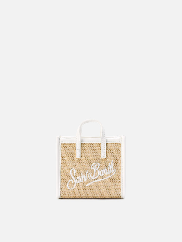 Borsa Vivian micro effetto paglia con logo bianco ricamato