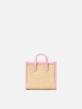 Borsa Vivian micro effetto raffia con logo rosa ricamato