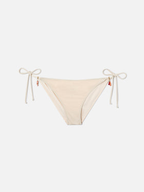 Braguita de bikini clásica Virgo en tejido elástico brillante color crema liso 