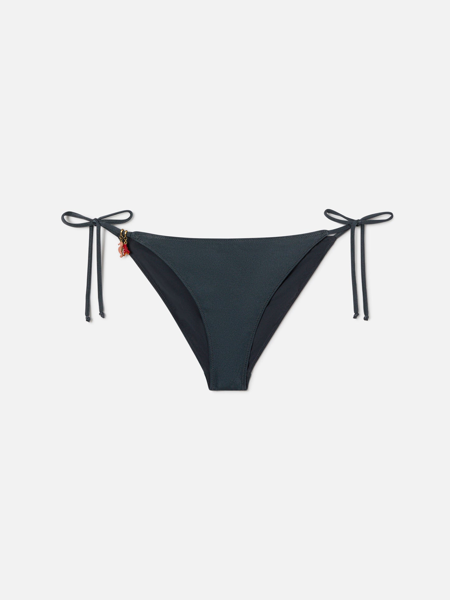 Bas de bikini classique Virgo en tissu gris foncé à finition brillante avec détails breloques 
