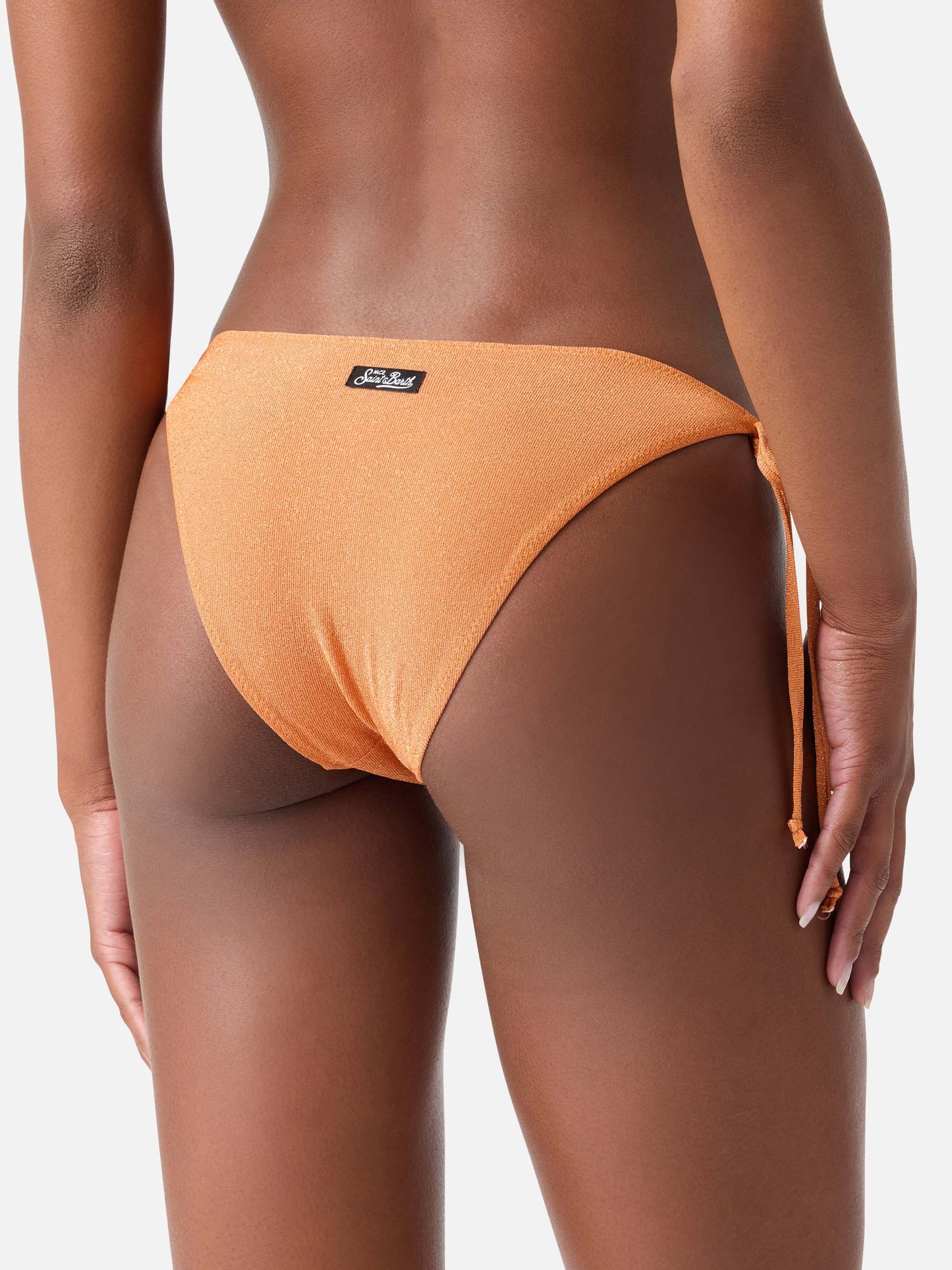 Janet Virgo orangefarbenes Lurex-Triangel-Bikini 