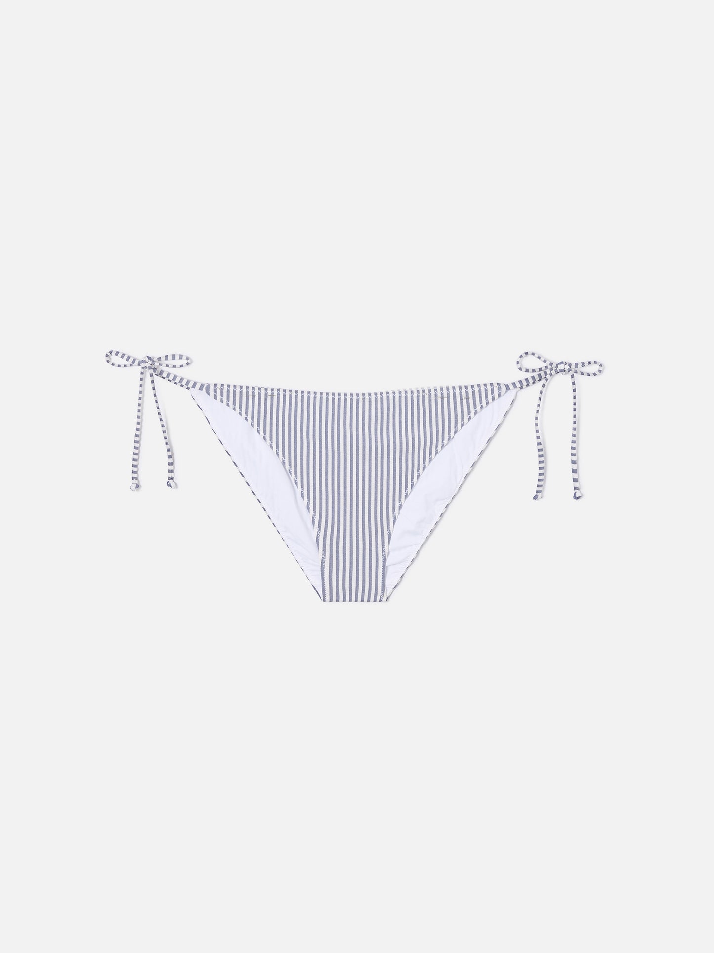 Bas de bikini classique Virgo en tissu seersucker à imprimé rayé bleu 