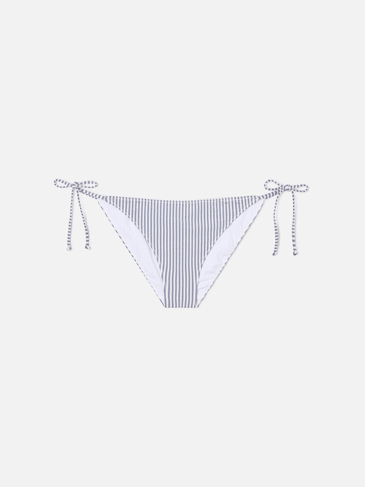 Virgo classic bikini bottoms in seersucker fabric with blue striped print