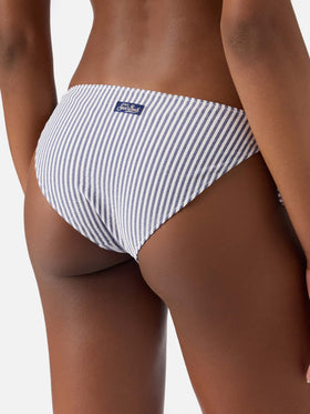 Leah Virgo blue striped seersucker bikini