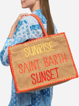Beige Vivian Midi Jute handbag with trim and embroidery - MC2 Saint Barth