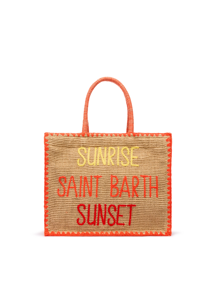 Beige Vivian Midi Jute handbag with trim and embroidery - MC2 Saint Barth