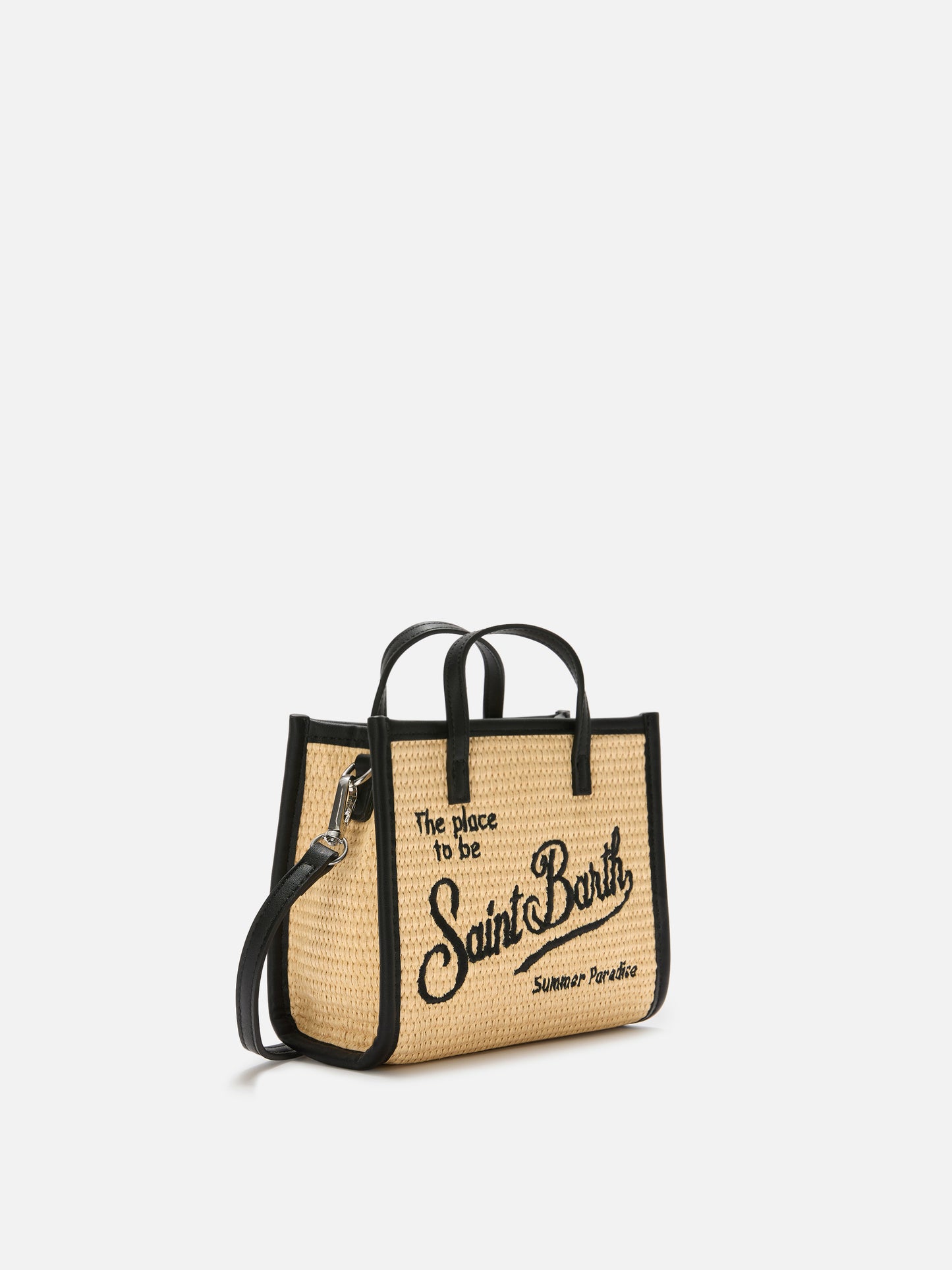 Vivian mini straw effect bag with black embroidered logo
