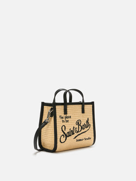 Vivian mini straw effect bag with black embroidered logo
