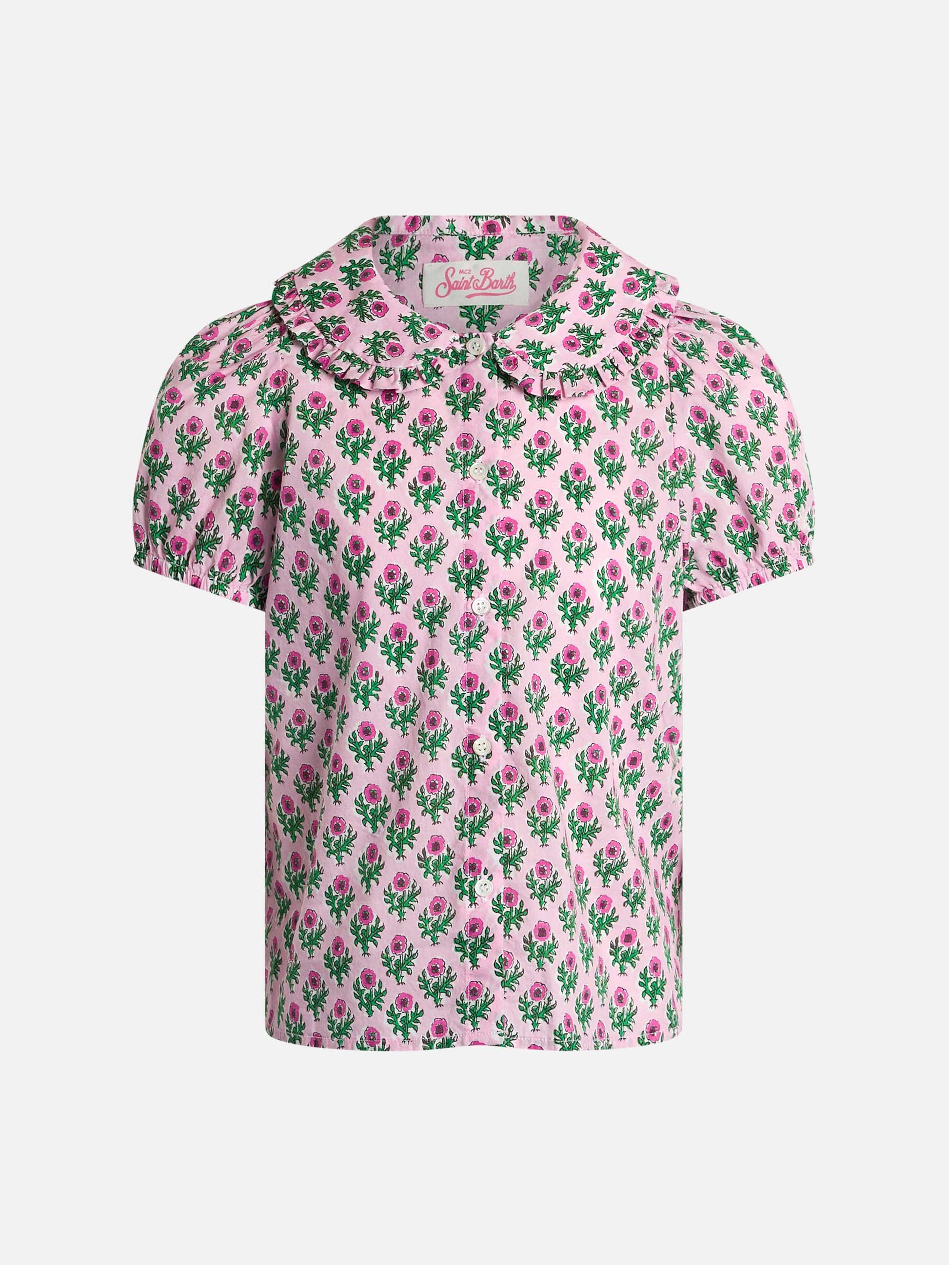 Girl boxy shirt Violan Jr with flower print - MC2 Saint Barth