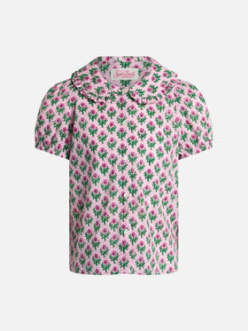 Girl boxy shirt Violan Jr with flower print - MC2 Saint Barth