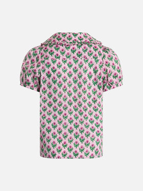 Girl boxy shirt Violan Jr with flower print - MC2 Saint Barth