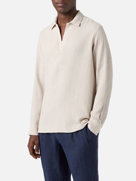 Polo Ventotene de algodón waffle en beige 