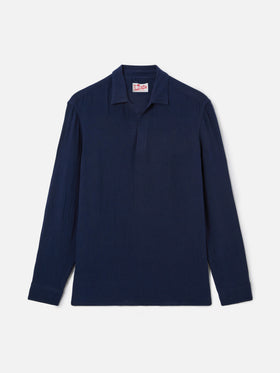 Ventotene waffle cotton polo in navy blue