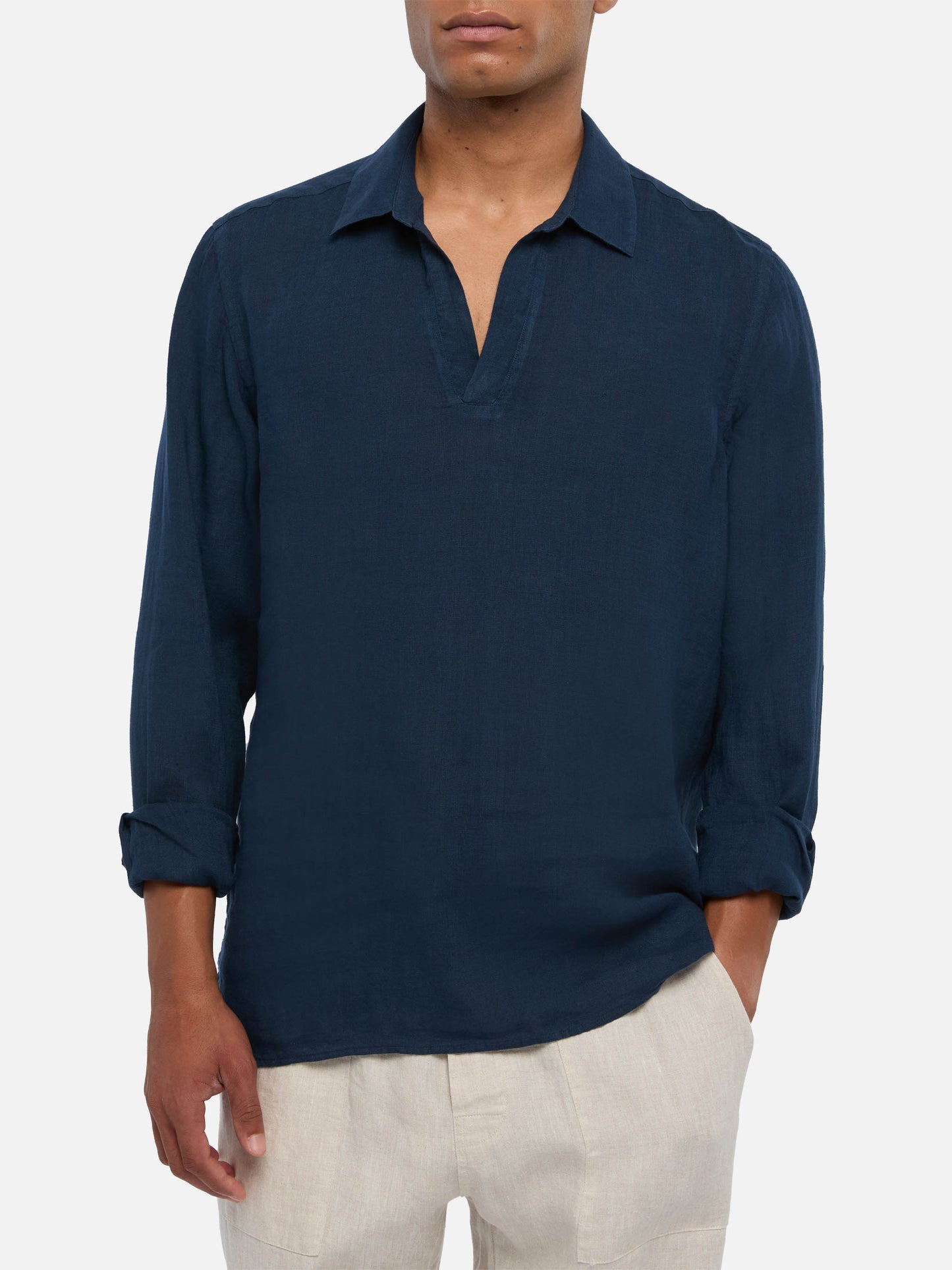 Polo en lin bleu marine Ventotene 