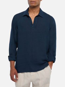 Polo en lin bleu marine Ventotene 