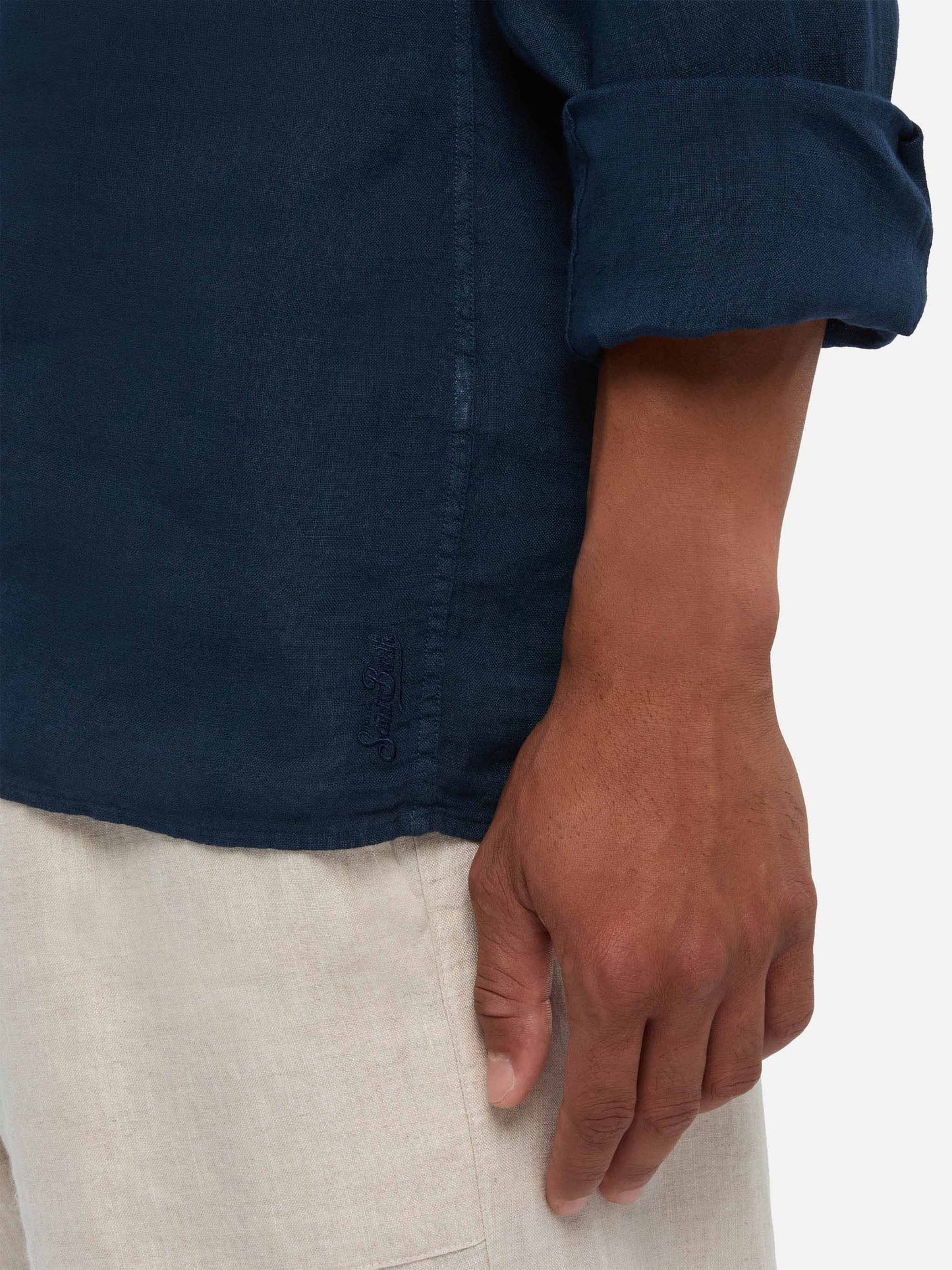 Polo en lin bleu marine Ventotene 