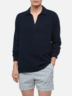 Navy blue cotton gauze polo shirt Ventotene - MC2 Saint Barth